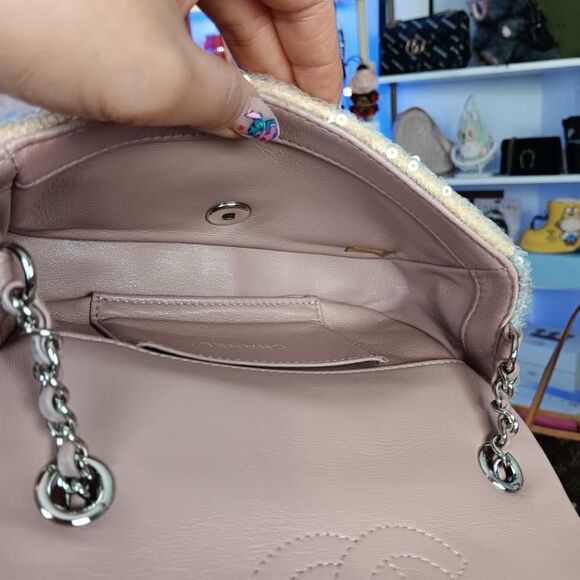 Chanel Waterfall Pastel Pink Multi Color Squin Flap Shoulder Crossbody Bag Full - Picture 10 of 16